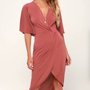 Lulu's Midi Dusty Rose Dress CLOSE